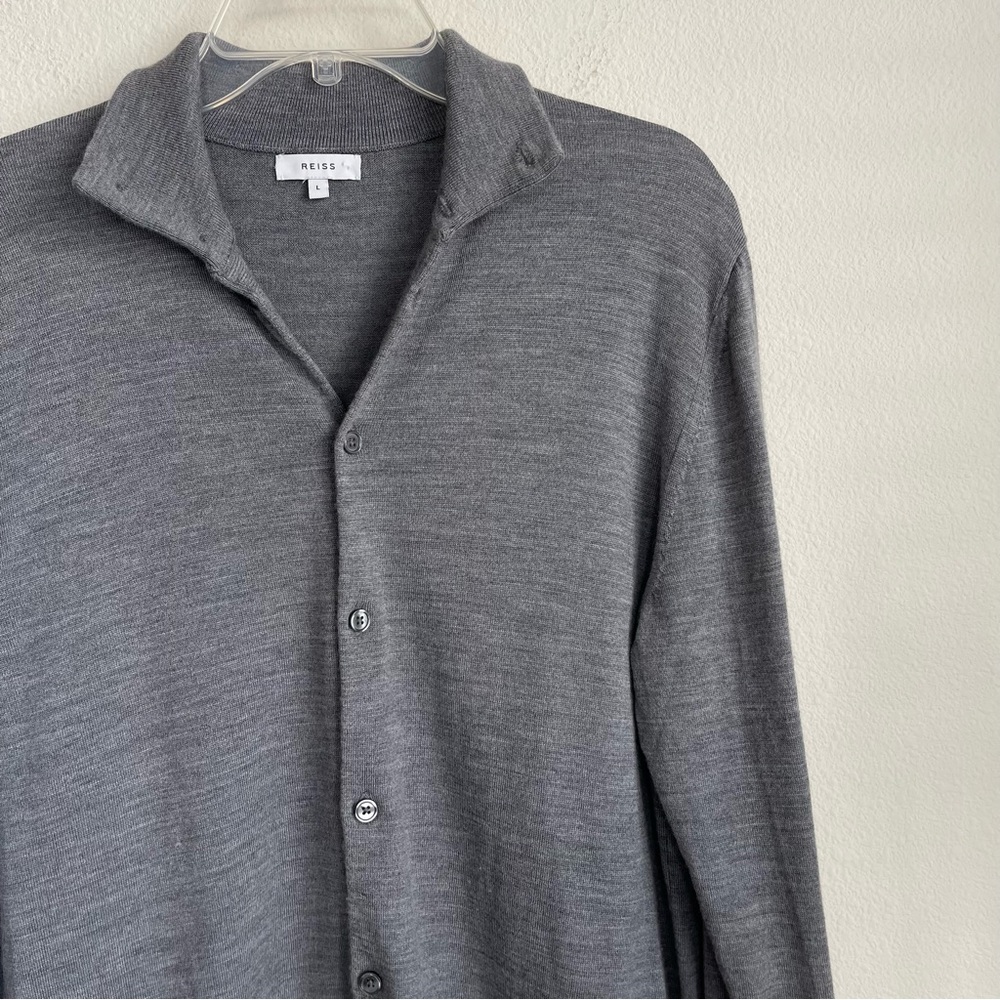 Reiss 100% Wool Button Down Long Sleeve Heather Shirt